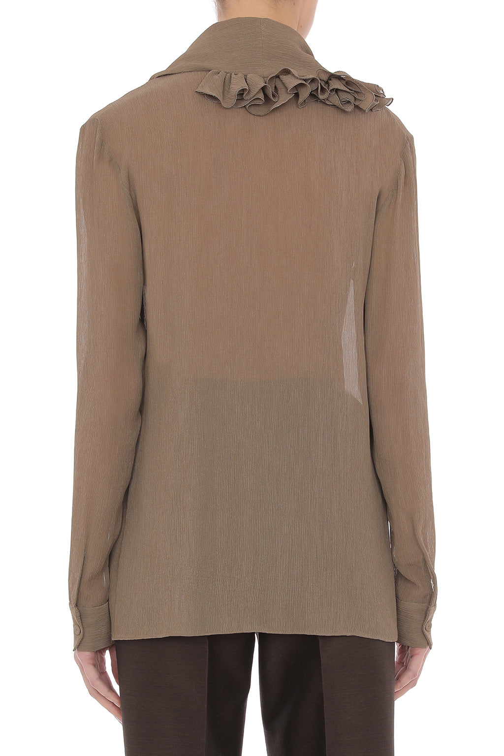 Blouse Transparente à Volants - Beige