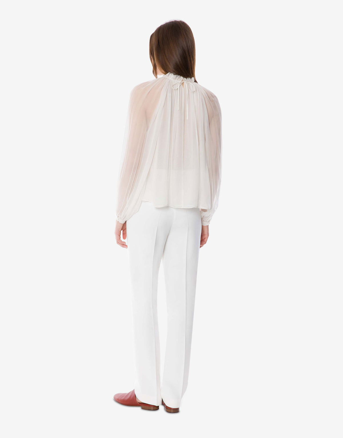 Blouse à manches longues en mousseline de soie - White