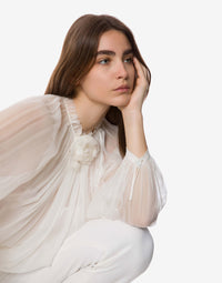 Blouse à manches longues en mousseline de soie - White