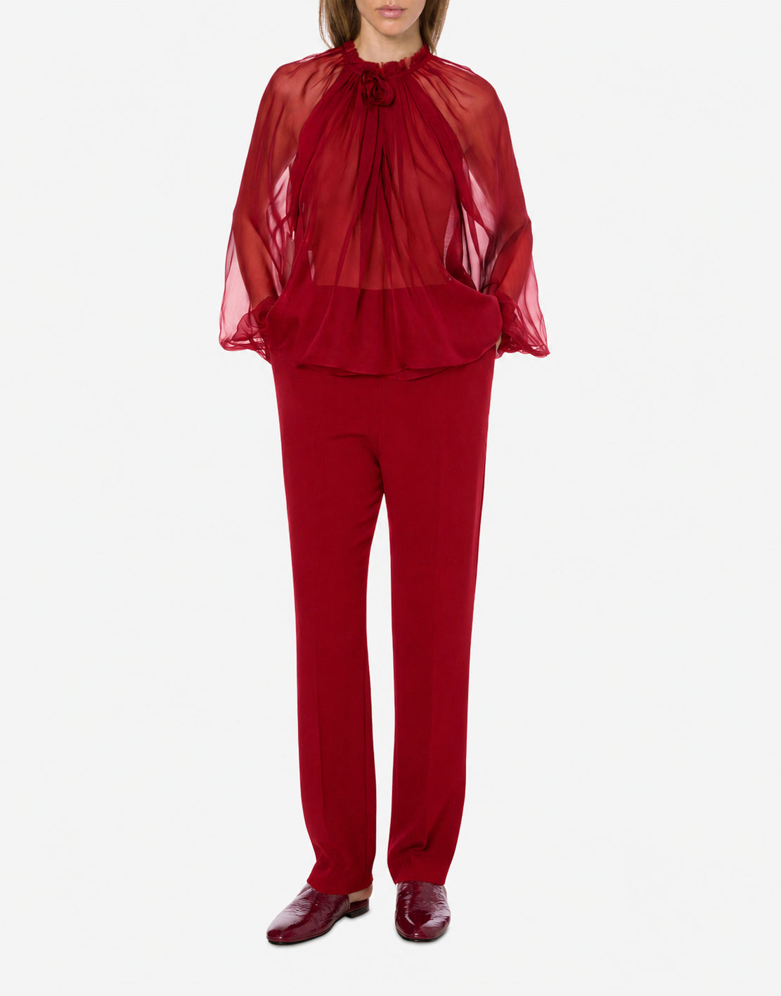 Blouse à manches longues en mousseline de soie - Red