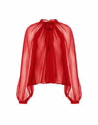 Blouse à manches longues en mousseline de soie - Red