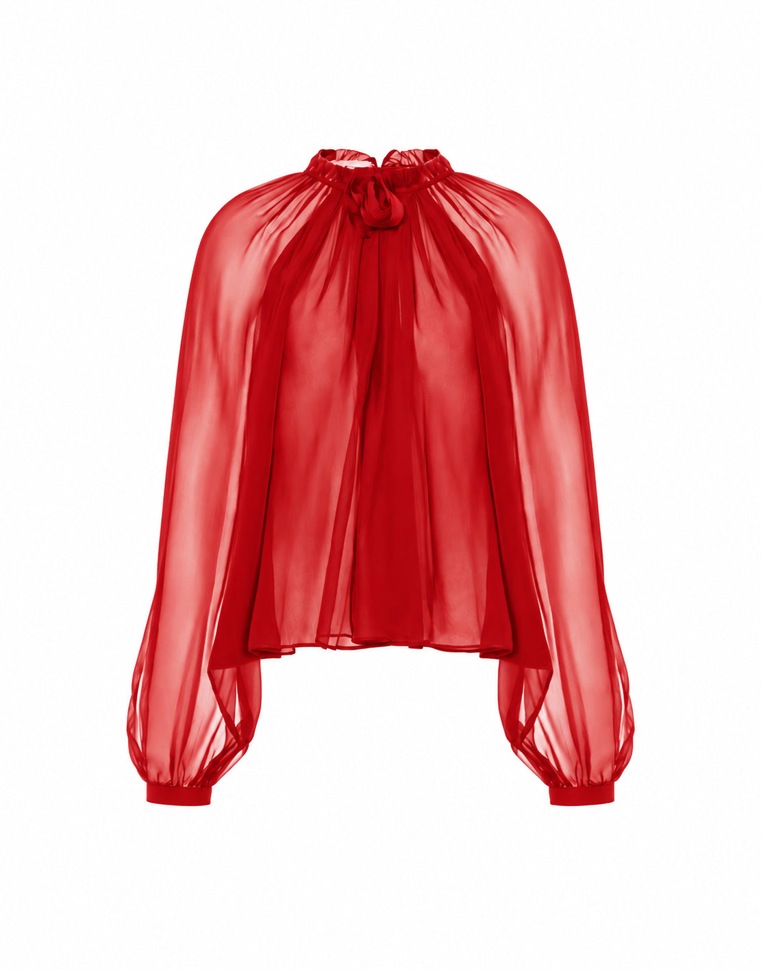 Blouse à manches longues en mousseline de soie - Red