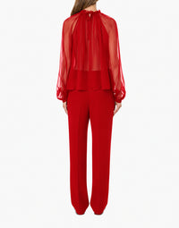 Blouse à manches longues en mousseline de soie - Red