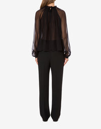 Blouse à manches longues en mousseline de soie - Black