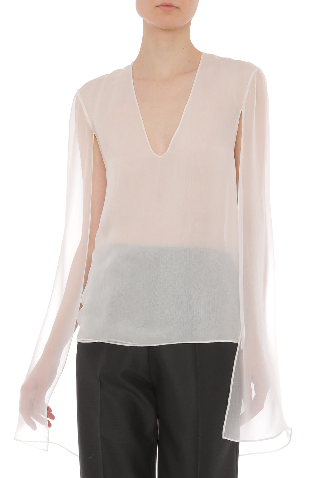 Top Transparent à Manches Cape - White
