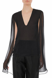 Top Transparent à Manches Cape - Black