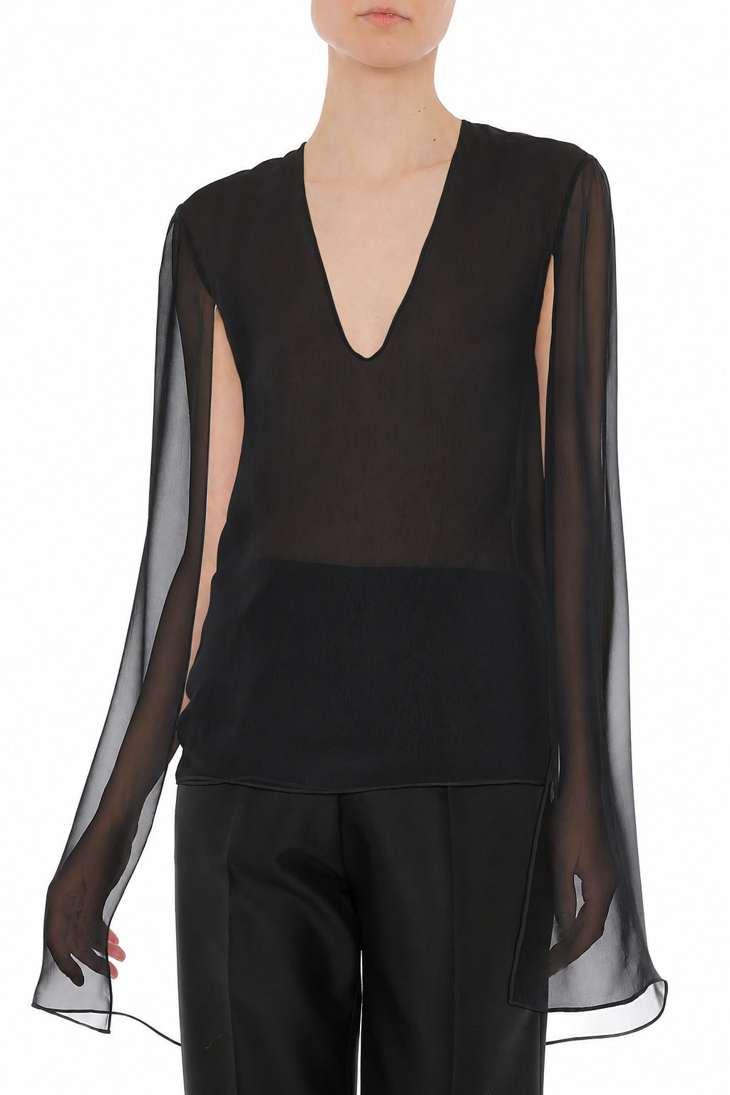 Top Transparent à Manches Cape - Black