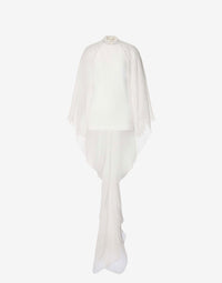 Blouse en cady stretch avec manches en mousseline de soie  - White