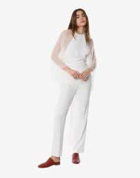 Blouse en cady stretch avec manches en mousseline de soie  - White