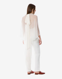 Blouse en cady stretch avec manches en mousseline de soie  - White