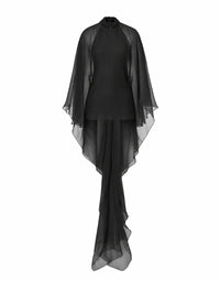 Blouse en cady stretch avec manches en mousseline de soie  - Black