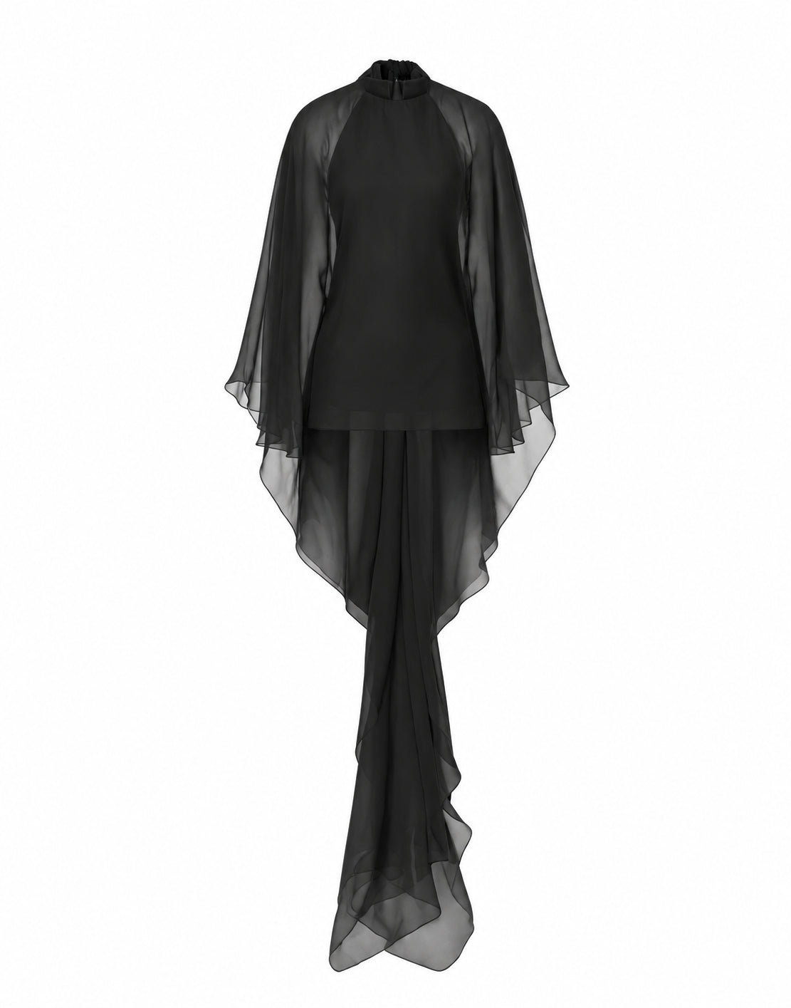 Blouse en cady stretch avec manches en mousseline de soie  - Black