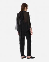 Blouse en cady stretch avec manches en mousseline de soie  - Black