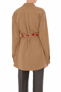 Robe Chemise Ceinturée Ornée - Beige