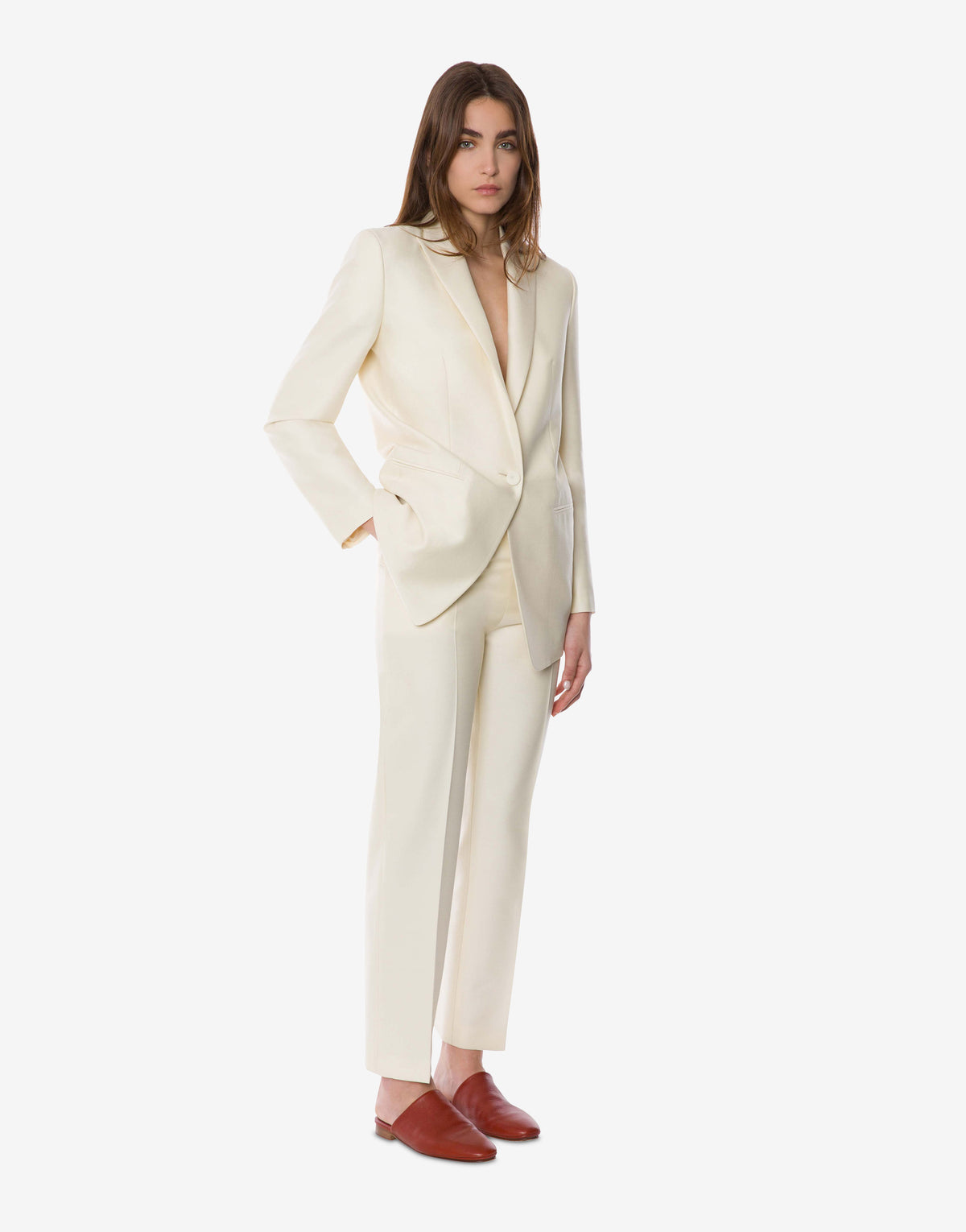 Pantalon de costume en laine et soie - Ivory