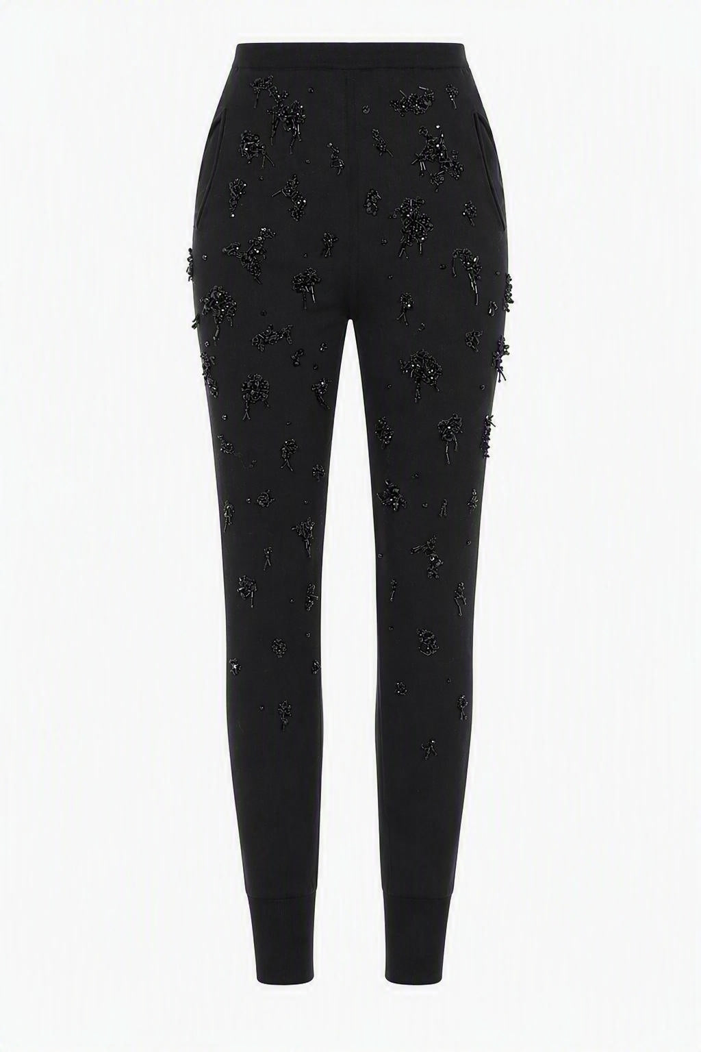 Pantalon Ajusté en Maille Orné - Black