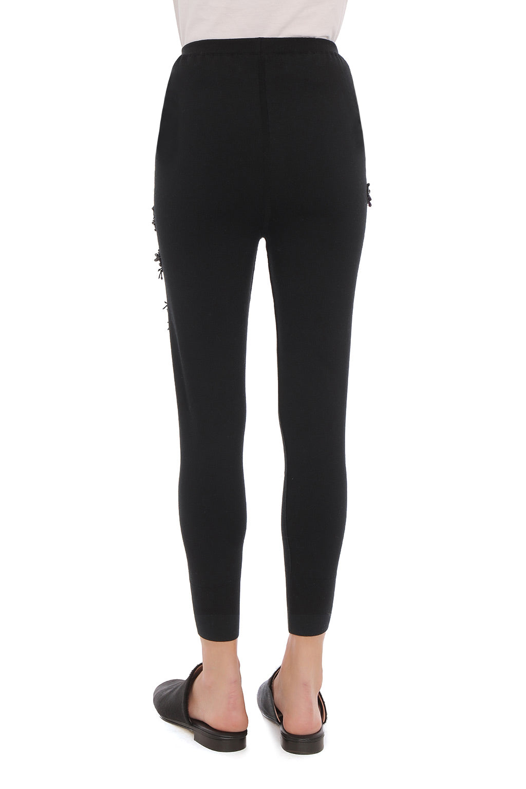 Pantalon Ajusté en Maille Orné - Black