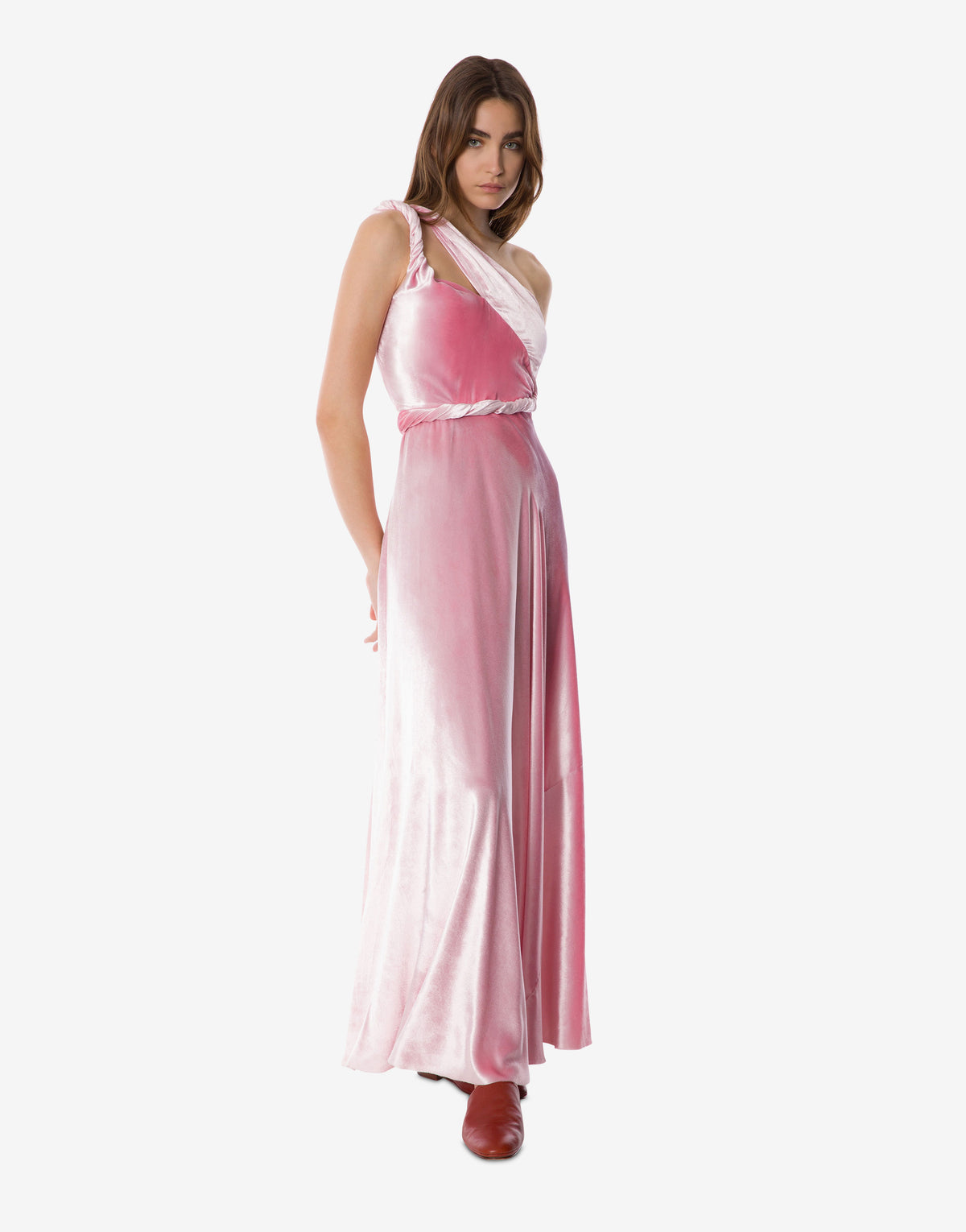 Robe de soirée en velours à une épaule - Pink