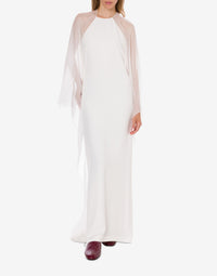 Robe de soirée avec manches en mousseline de soie - White