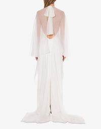 Robe de soirée avec manches en mousseline de soie - White