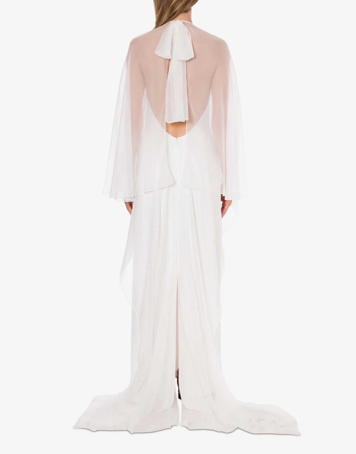 Robe de soirée avec manches en mousseline de soie - White