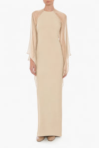 Robe de soirée avec manches en mousseline de soie - Beige