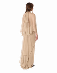 Robe de soirée avec manches en mousseline de soie - Beige