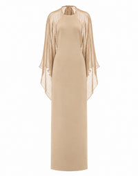 Robe de soirée avec manches en mousseline de soie - Beige