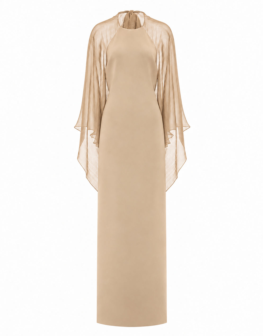 Robe de soirée avec manches en mousseline de soie - Beige
