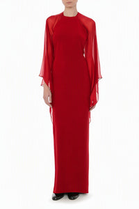 Robe de soirée avec manches en mousseline de soie - Red