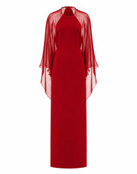 Robe de soirée avec manches en mousseline de soie - Red