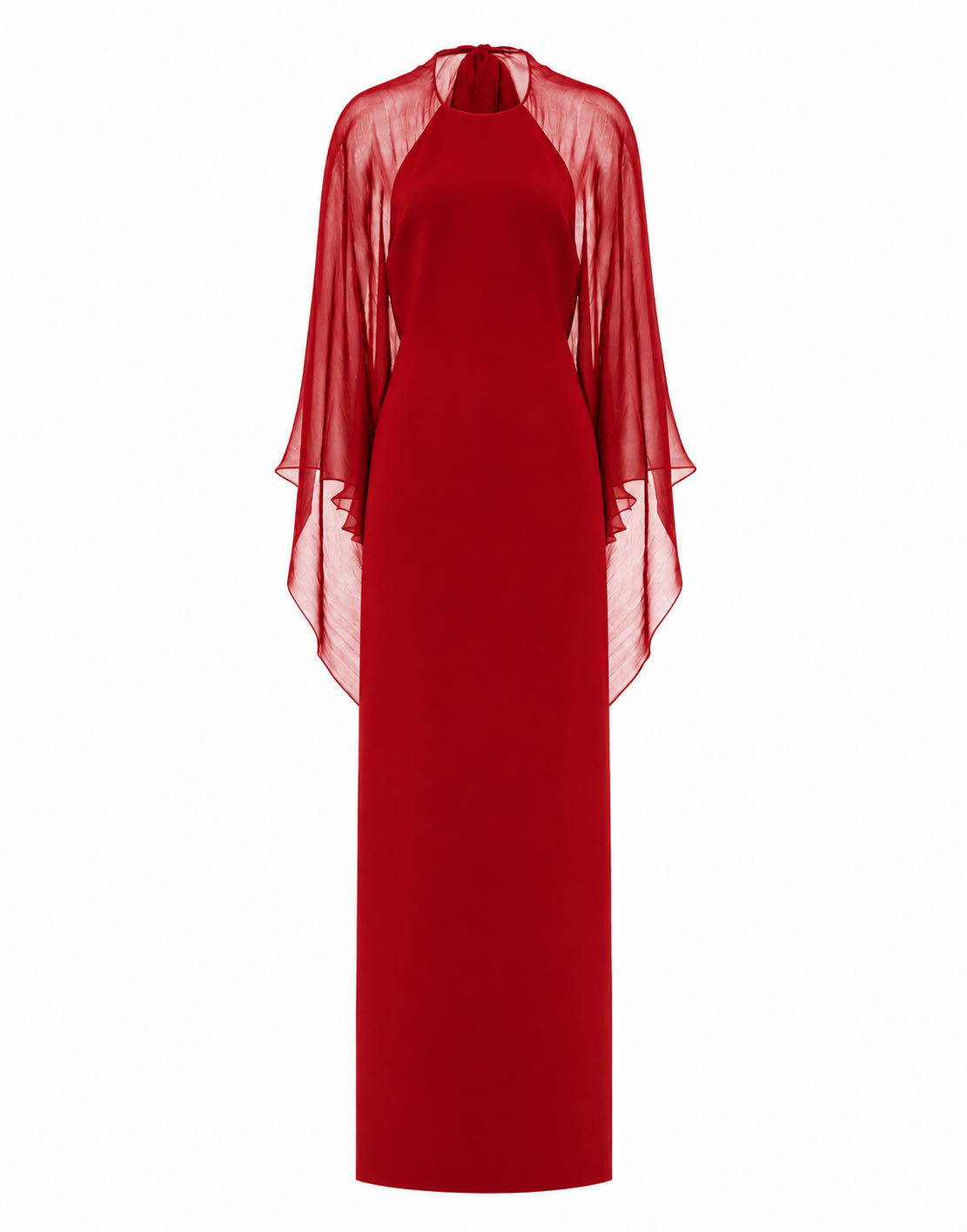Robe de soirée avec manches en mousseline de soie - Red