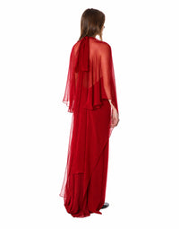 Robe de soirée avec manches en mousseline de soie - Red