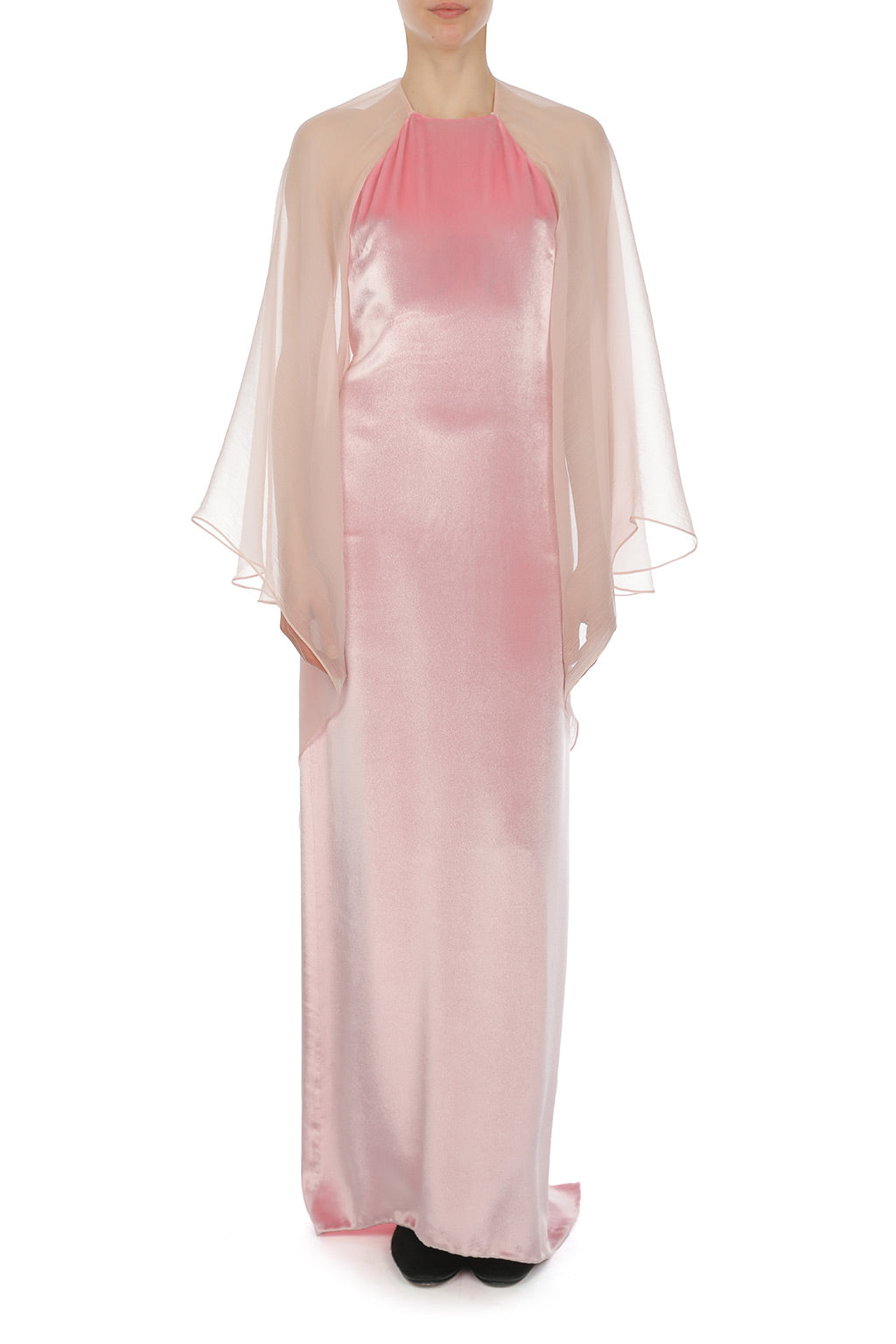 Robe de soirée avec manches en mousseline de soie - Pink