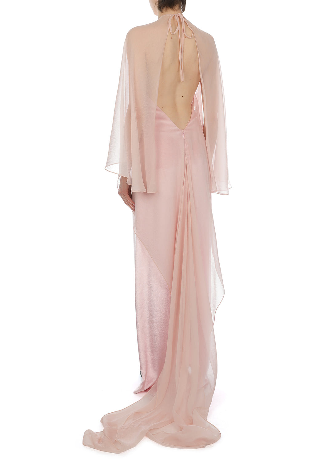 Robe de soirée avec manches en mousseline de soie - Pink