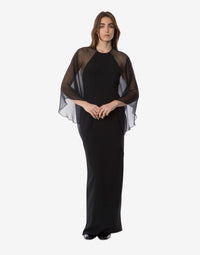 Robe de soirée avec manches en mousseline de soie - Black