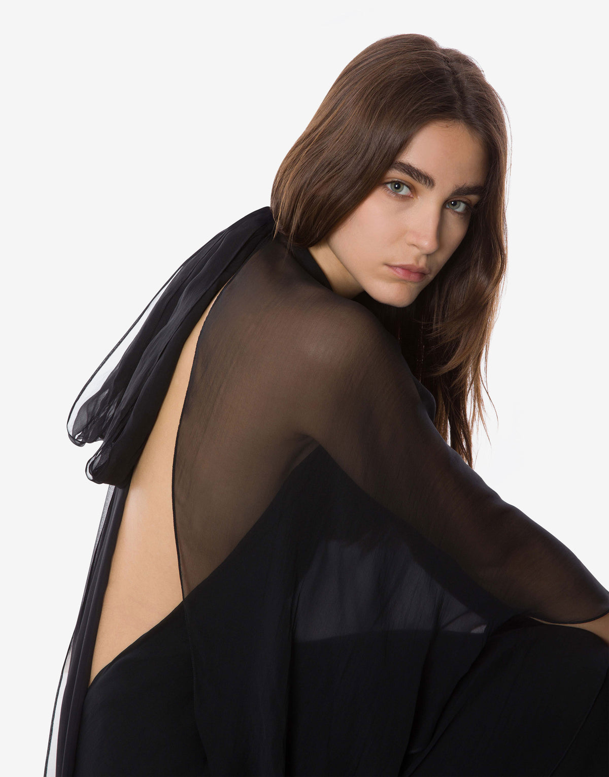 Robe de soirée avec manches en mousseline de soie - Black
