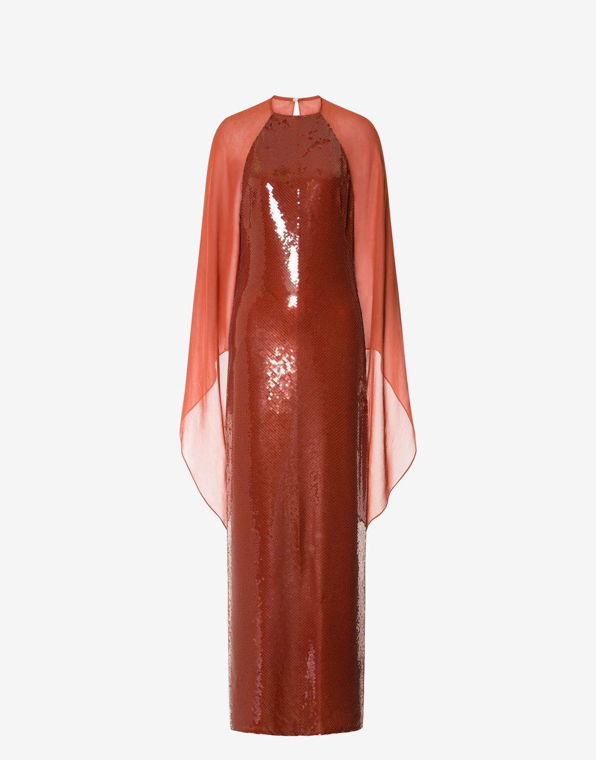 Robe de soirée à manches longues en paillettes et mousseline de soie - Brown