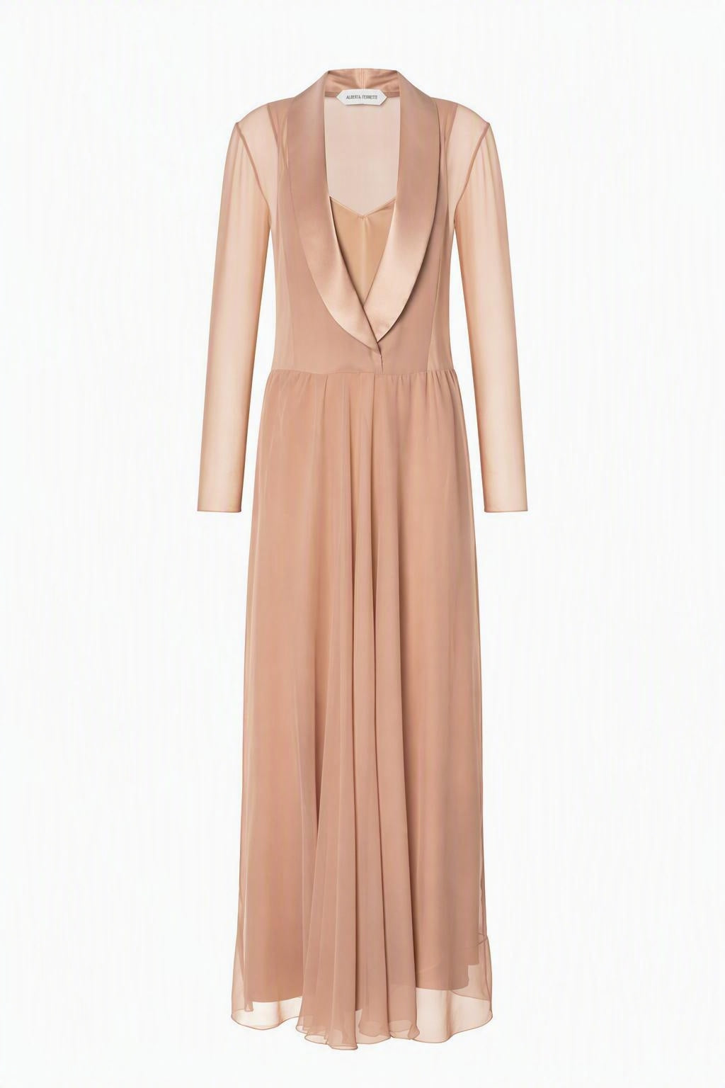 Robe en mousseline de soie à col bénitier avec jupon - Pink