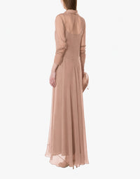 Robe en mousseline de soie à col bénitier avec jupon - Pink