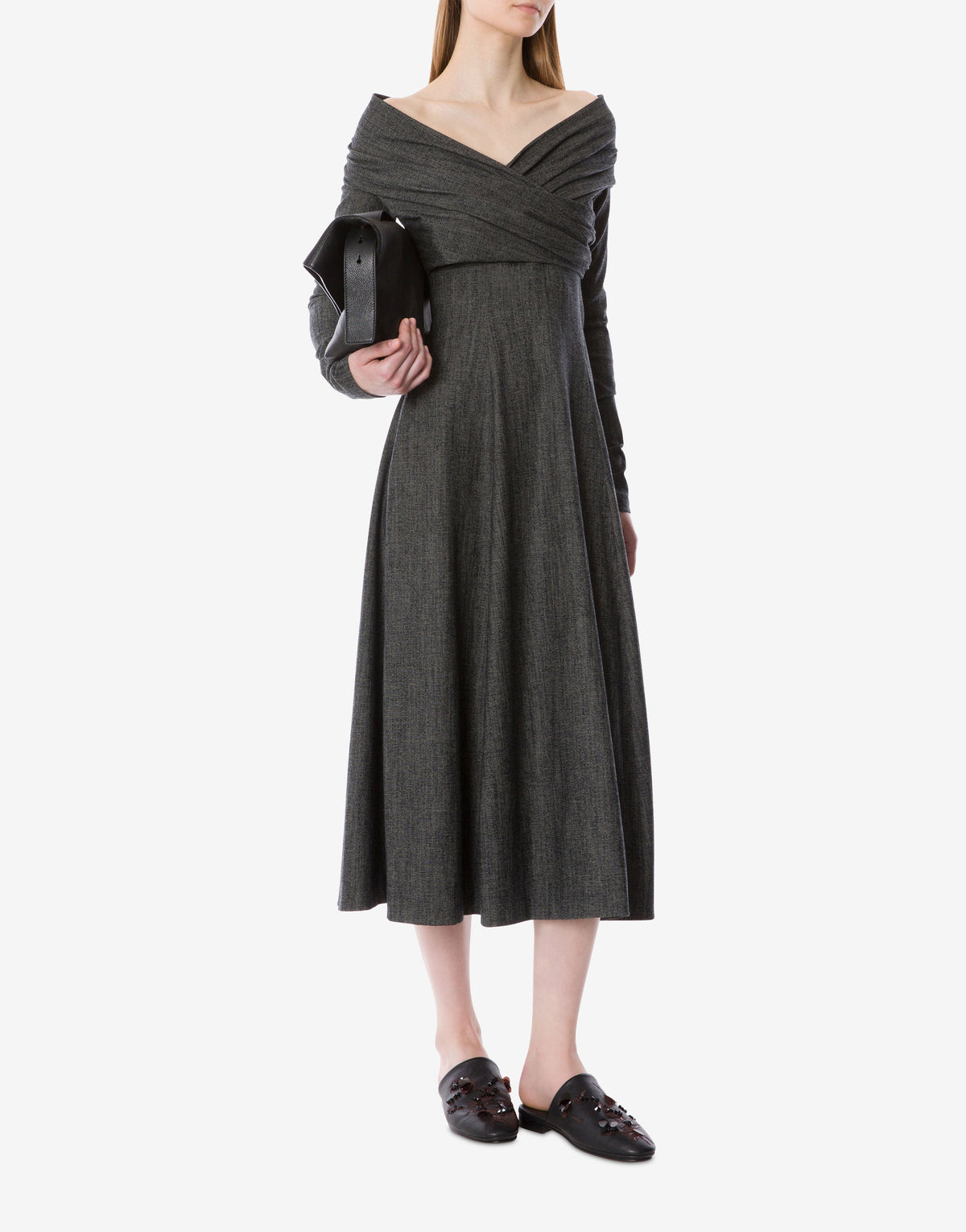 Robe drapée en laine stretch - Black
