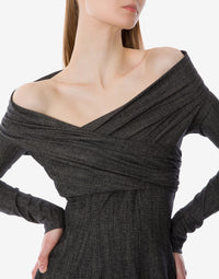 Robe drapée en laine stretch - Black