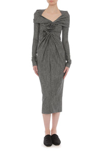 Robe Midi Drapée en Maille - Black