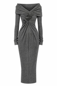 Robe Midi Drapée en Maille - Black