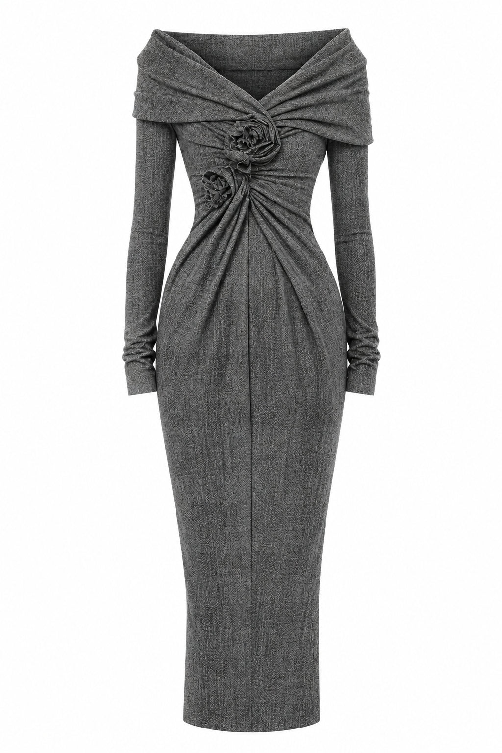 Robe Midi Drapée en Maille - Black