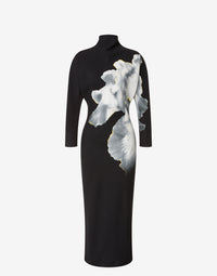 Robe midi à manches longues imprimée orchidée - Black