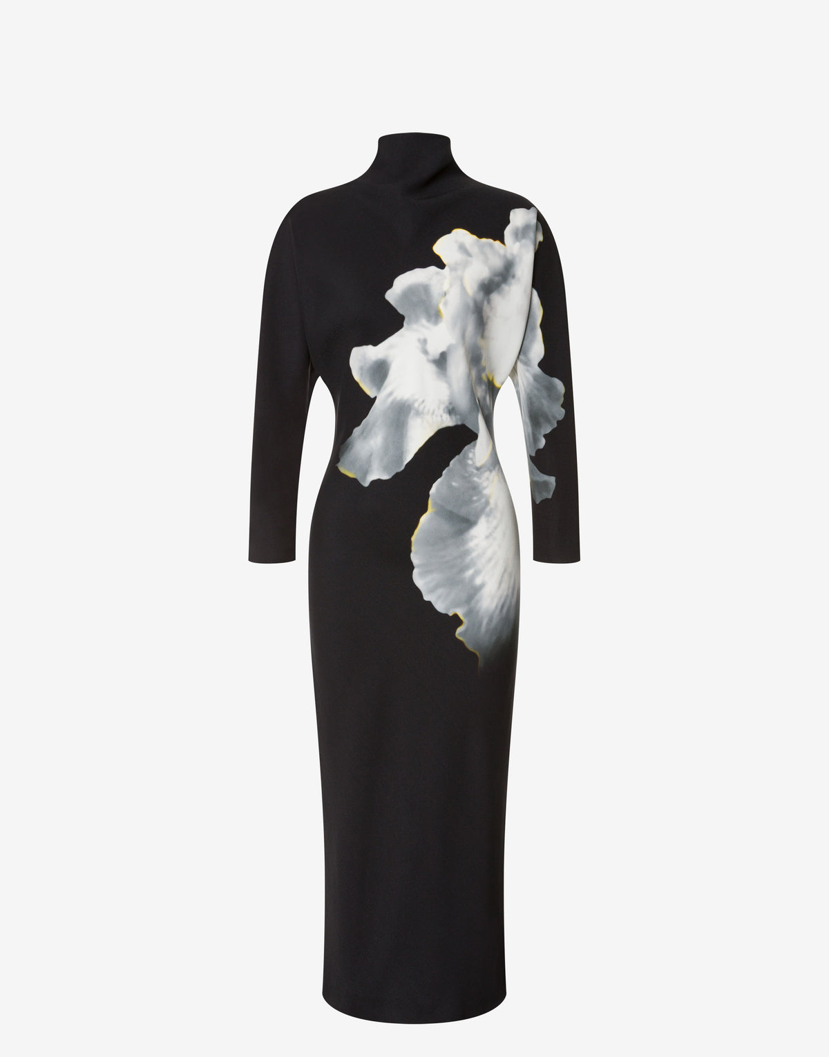 Robe midi à manches longues imprimée orchidée - Black