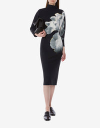 Robe midi à manches longues imprimée orchidée - Black