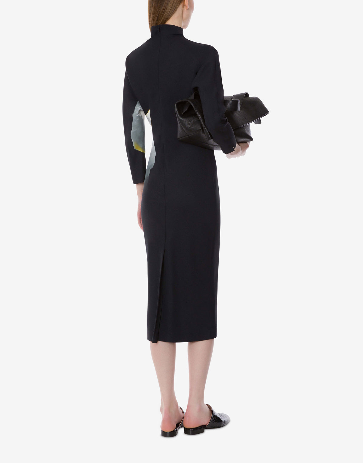Robe midi à manches longues imprimée orchidée - Black