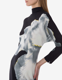 Robe midi à manches longues imprimée orchidée - Black